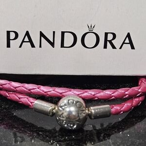 Pandora Braided Leather Sterling Silver Bracelet - Pink